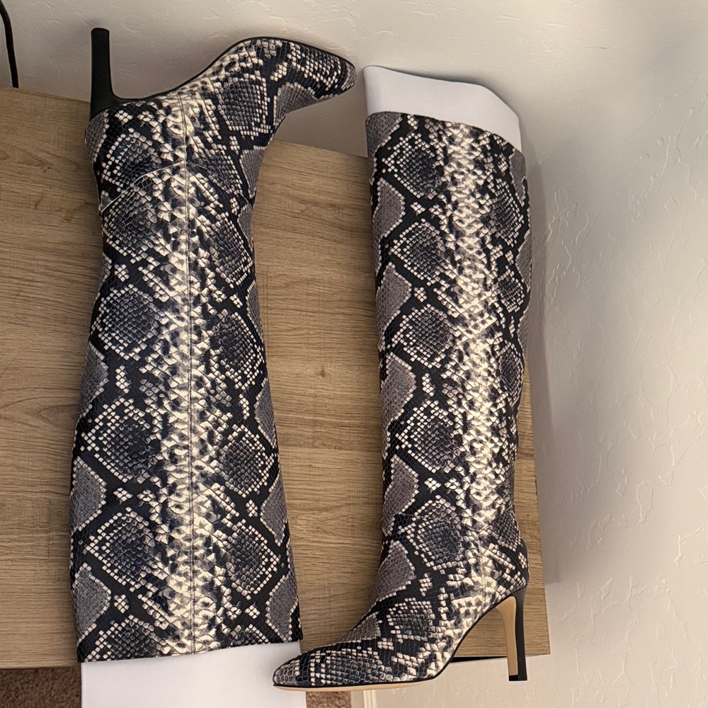 Marc Fisher LTD Black and Cream Snakeskin Heeled Boots